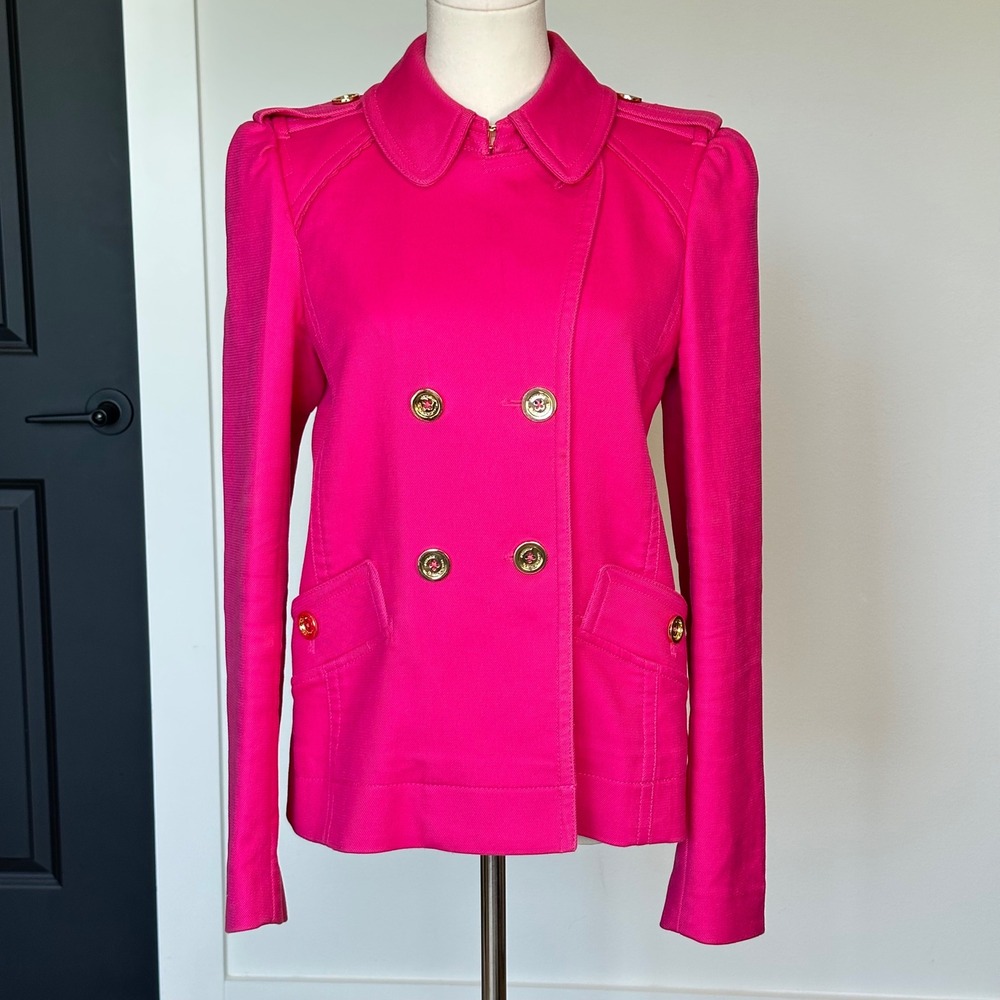 Juicy Couture Military Jacket Fitted Double Breasted Gold Button Preppy Pink M